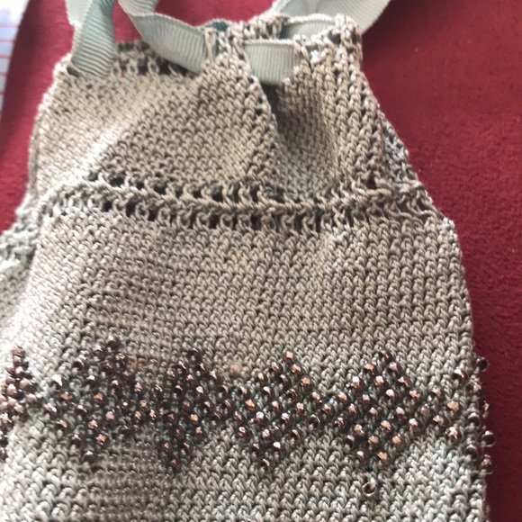 Vintage/antique miser purse delicate metal fringe tiny geometric beadwork - Picture 2 of 6